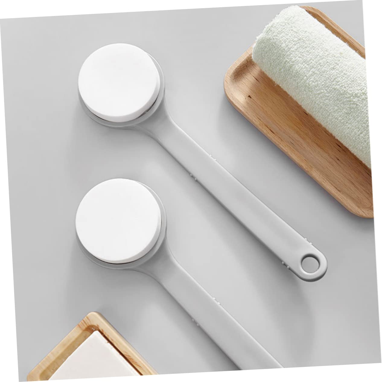 Back Brush with Long Handle - Bath Brush - Shower Brush - Back Scrubber - Bath Sponge on Handle - Back Scrubber - Bathroom Accessories - Shower Sponge - Sponge with Handle - Back Sponge - Bathroom Supplies - Scrubbing - Hangable - Gray - 2 Pieces - Image 6