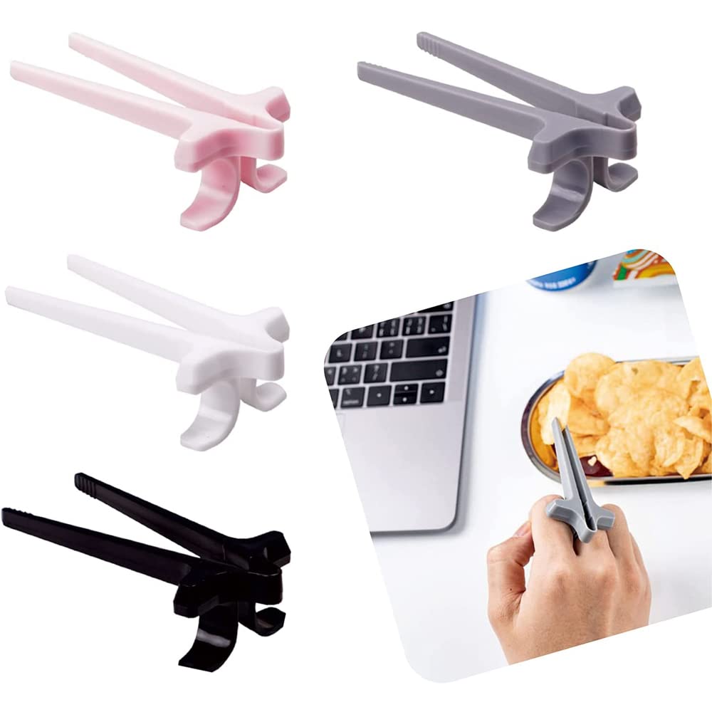 Finger Chopsticks - Gaming Accessories - Snack Sticks - Chip Tongs - Gadgets Men - Gift for Gamer - Computer Accessories - No More Greasy Fingers - Funny Gifts - Snack Tweezers - Reusable - Black White Gray and Pink - 4 Pieces - Image 1