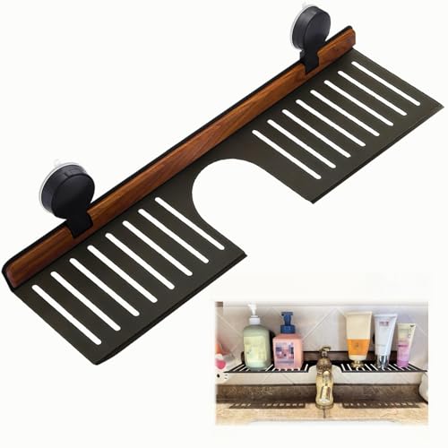 Wall shelf - bath shelf - shower rack - towel rack - shelf - bathroom rack - Mirror cabinet - Storage rack - Draining rack - bathroom furniture - Bathroom - Storage box - storage basket - Toilet - walnut & black - 1 piece - Image 1