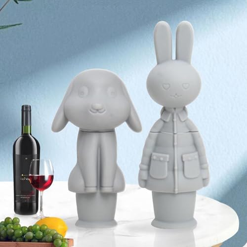 Wine stopper - festival cap - Beer stopper - Champagne stopper - Wine stopper - Bottle stopper - beer package - Rabbit - silicone - silicone stopper - bottle cap for festivals - gray - 2 pieces - Image 1