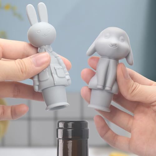 Wine stopper - festival cap - Beer stopper - Champagne stopper - Wine stopper - Bottle stopper - beer package - Rabbit - silicone - silicone stopper - bottle cap for festivals - gray - 2 pieces - Image 2