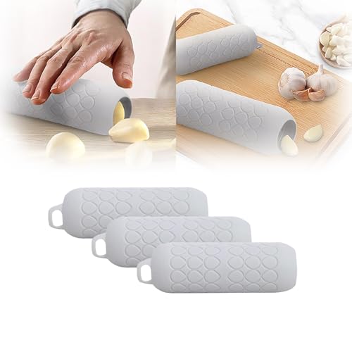 Garlic Peeler - Garlic Press - Garlic Peeler - Kitchen Utensils - Silicone - Silicone Garlic Press - Manual Garlic Press - Garlic Rolling Pin - Gray - 3 Pieces - Image 1