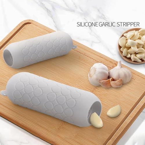 Garlic Peeler - Garlic Press - Garlic Peeler - Kitchen Utensils - Silicone - Silicone Garlic Press - Manual Garlic Press - Garlic Rolling Pin - Gray - 3 Pieces - Image 2