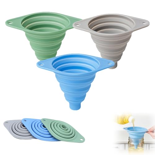 Funnel - Olive oil funnel - Wine funnel - Beer funnel - Champagne funnel - Kitchenware - Silicone - Silicone funnel - Manual funnel - Gray - Blue - Green - 3 pieces - Image 1