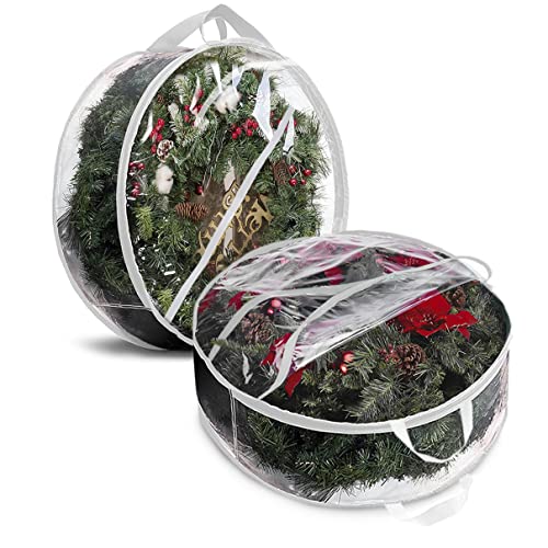 Storage bag - Christmas wreath organizer - Transparent Christmas wreath - Storage box - Christmas tree storage bag - Wreath organizer - Artificial wreath organizer - Organizer - With handle - White - 60 cm - 2 pieces - Image 1