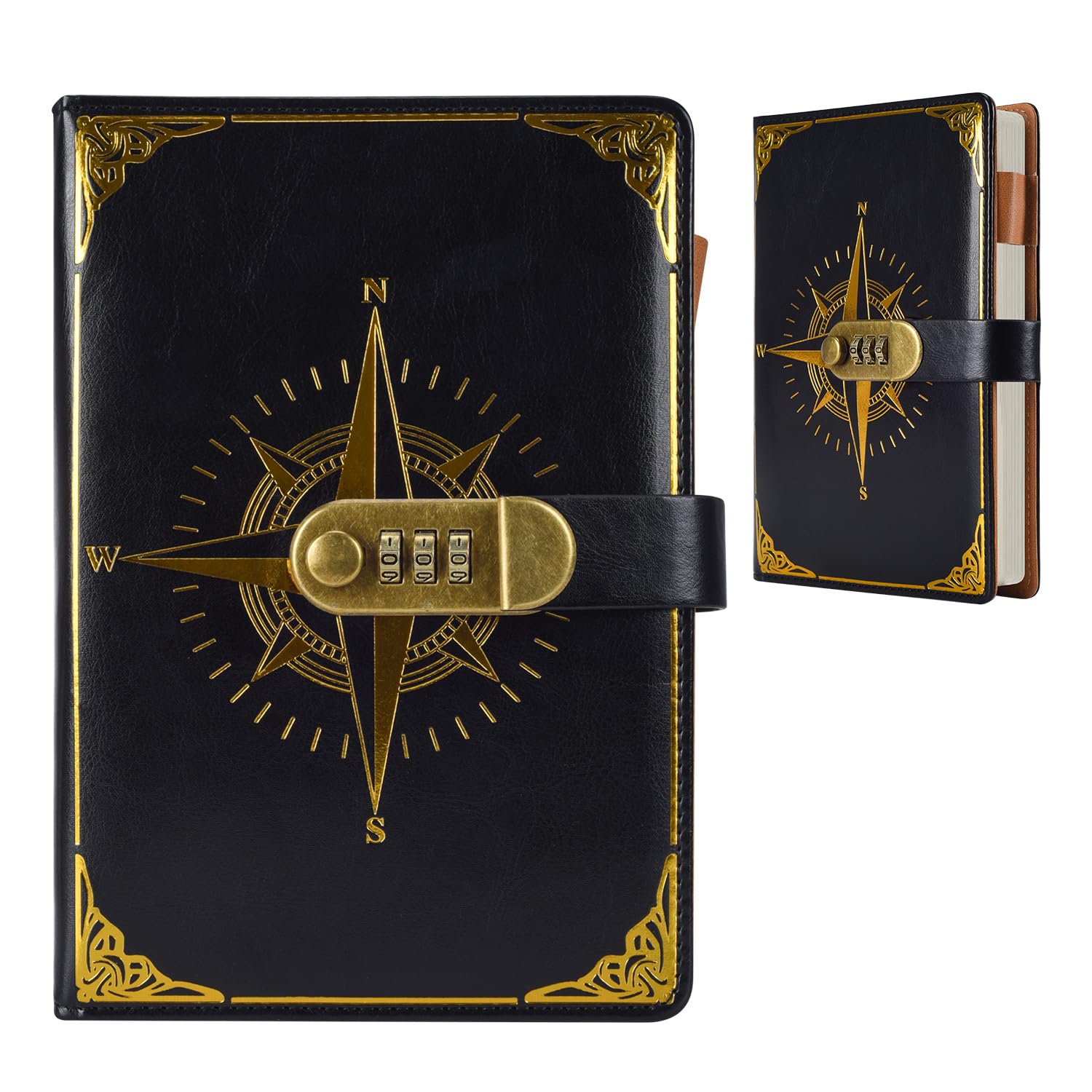 Diary - Journal - diary with lock - password book - Notebook - notebook A5 - diary for adults - books - Retro - Creative - Christmas gifts - Christmas gifts for adults - gift for women - gift for men - black - Image 1