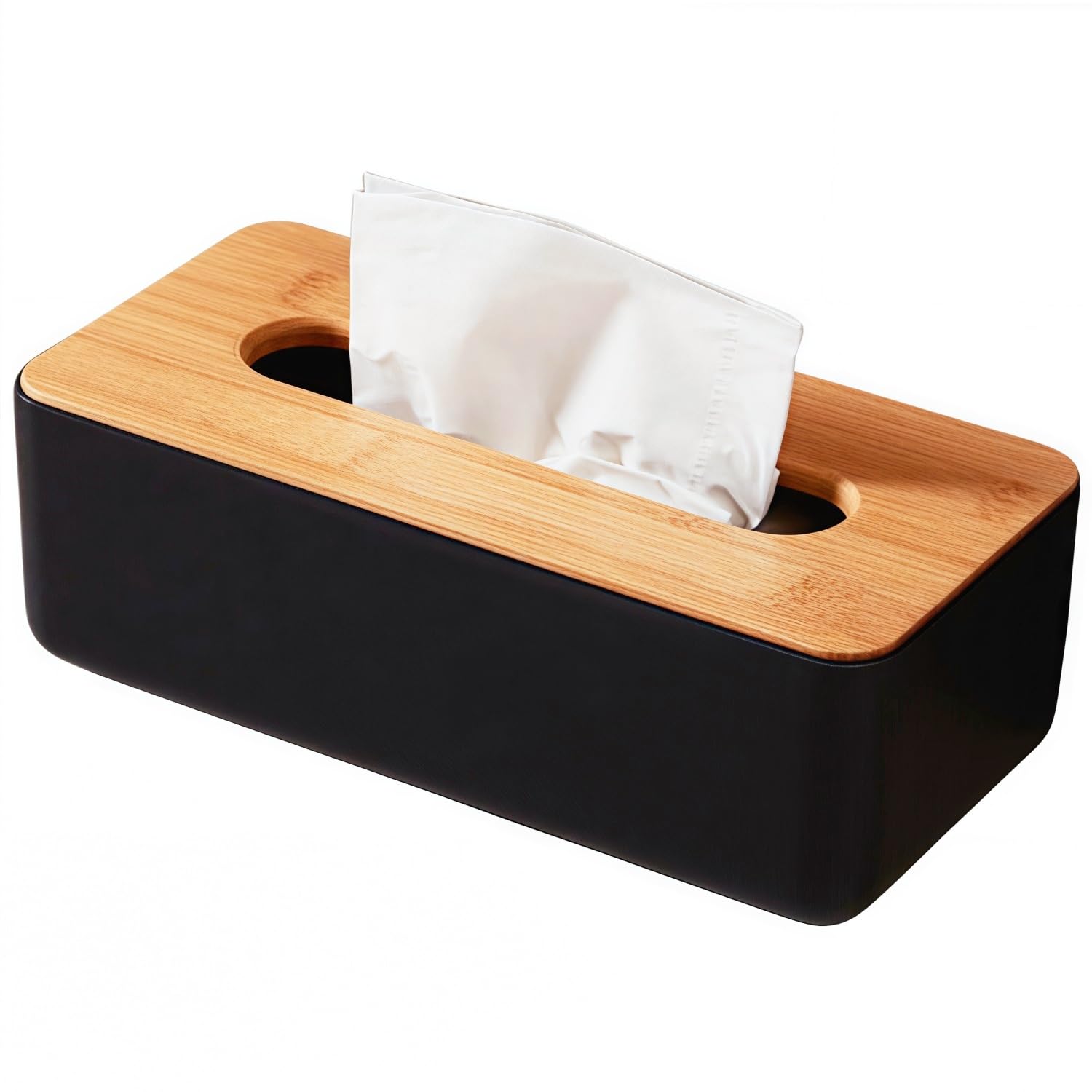 Tissue Box - Tissue Box - Tissue Holder - Tissue Box - Bamboo Lid - Black - Tissue Holder - Bathroom Accessories - Toilet Organizer - Living Room Decoration - Rectangular - 1 piece - Image 1