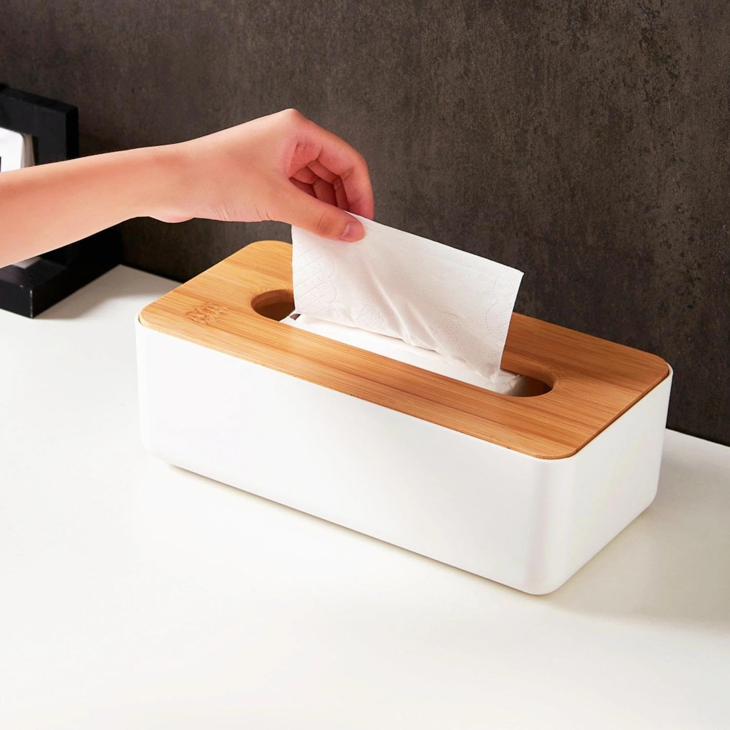 Tissue Box - Tissue Box - Tissue Holder - Tissue Box - Bamboo Lid - Black - Tissue Holder - Bathroom Accessories - Toilet Organizer - Living Room Decoration - Rectangular - 1 piece - Image 3