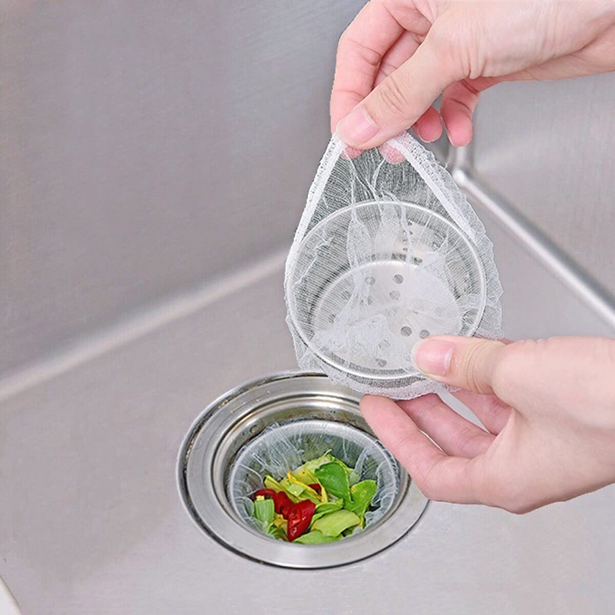 Sink Filter Bags - Sink Strainer - Sink Filter - Disposables - Sink Organizer - Anti-Clogging - Kitchen Accessories - Drain Strainer - White - 200 Pieces - Image 1