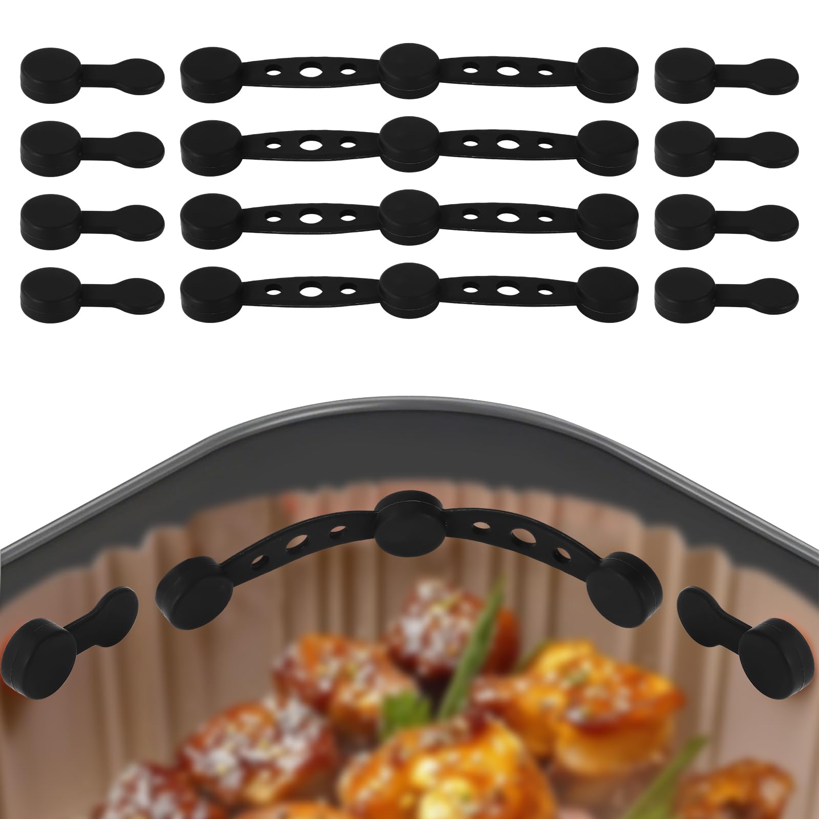 Airfryer Accessories - Magnetic Clips - Baking Paper Holder - Airfryer Weights - Hot Air Fryer Accessories - Silicone Fastener - Heat Resistant - Inserts Stopper - Round - Black - 4 pieces - Image 1