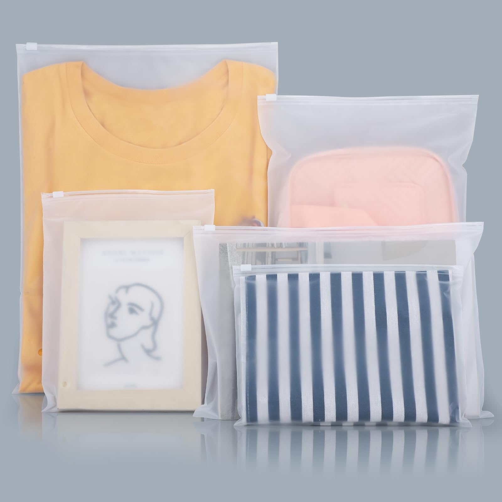 Clothing Storage Bags - Travel Organizer - Suitcase Organizer - Resealable Bags - Packing Bags - Garment Bags - Waterproof - Dust-Free - Holiday Items - Travel Bag Accessories - 5 Sizes - Translucent - 100 Pieces - Image 1