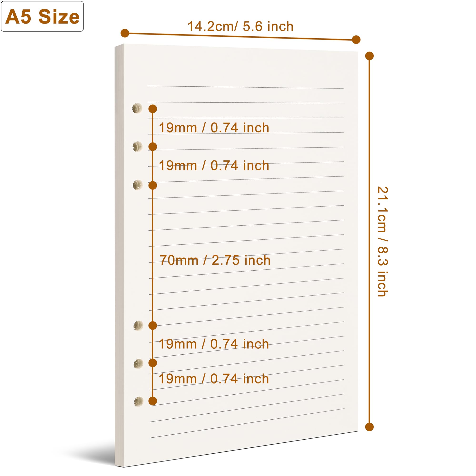 Refill A5 lined - Ring binder paper - Agenda refill - Notebook paper - Loose-leaf paper - School supplies - Office supplies - Writing pad - Notepad - 6 rings - Notepad - Agenda paper - 80 sheets - Image 2