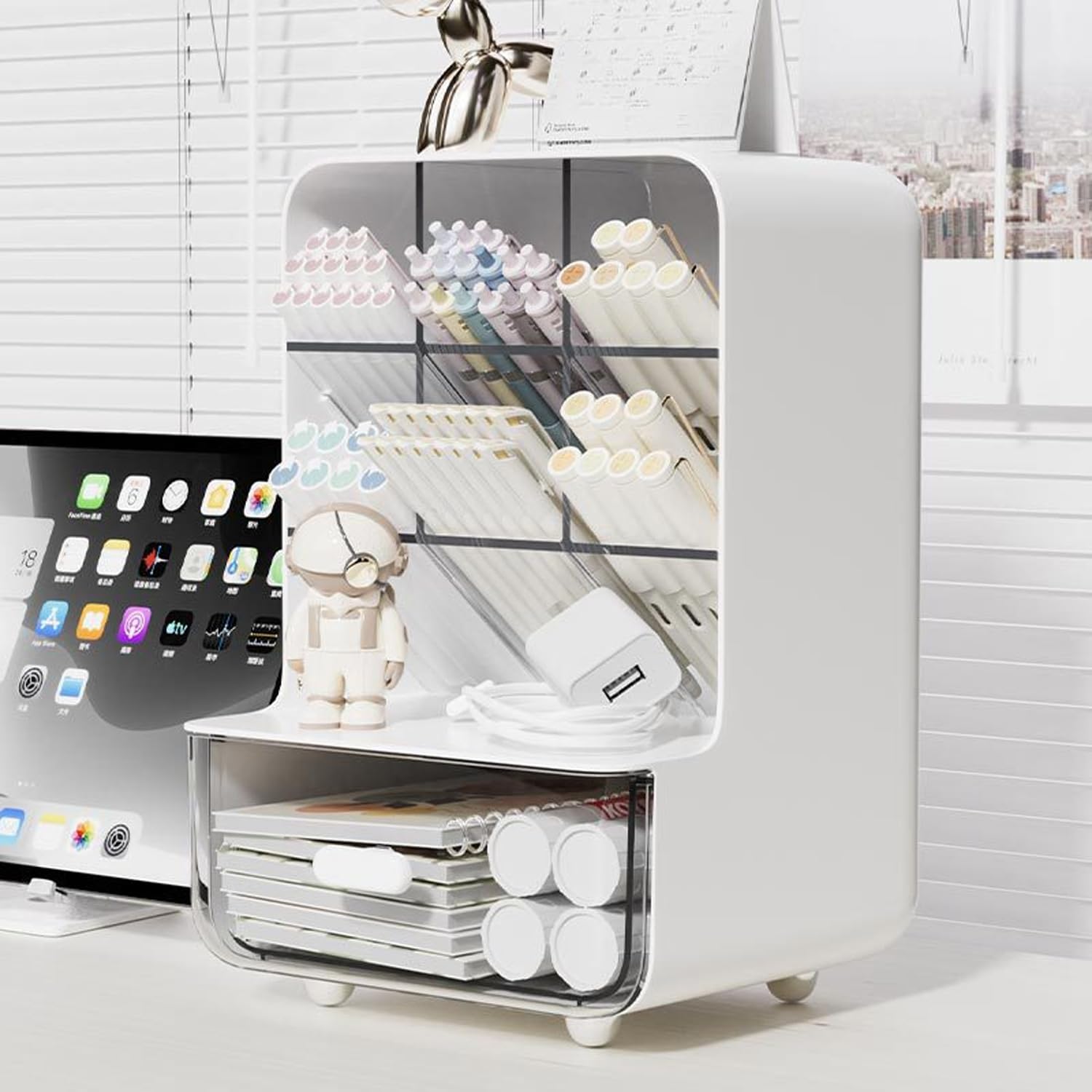 Make-up organizer - Desk organizer - Bathroom organizer - Cosmetics organizer - Office supplies - Chest of drawers - Brush holder - Pen tray - Bathroom accessories - Storage system - Storage box - White - 1 piece - Image 1
