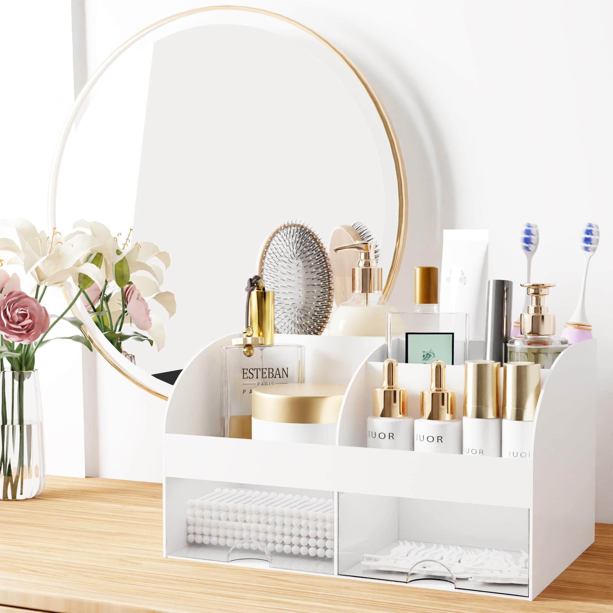 Desk organizer - Makeup organizer - Bathroom organizer - Pen tray - Drawer cabinet - Office supplies - Cosmetics organizer - Desk organizer - Desk accessories - Brush holder - Storage box with drawers - Storage system - White - 1 piece - Image 6