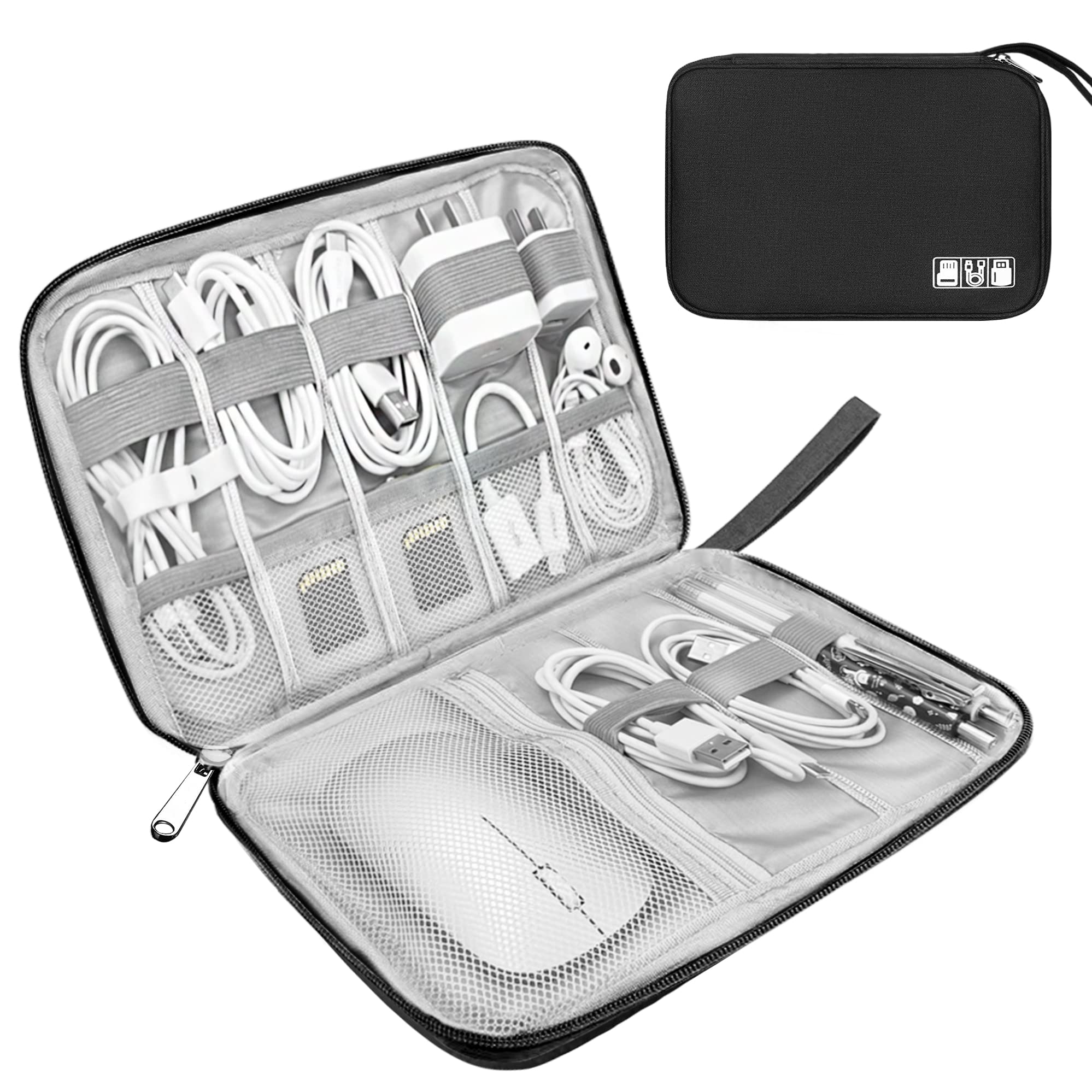 Cable Organizer - Electronics Organizer - Travel Bag - Cable Bag - Storage Bag - Charger - Power Bank - USB Stick - SD Card - Travel Accessories - Holiday - Office - Water-Repellent - Cable Management - Black - 1 Piece (Excluding Accessories) - Image 1