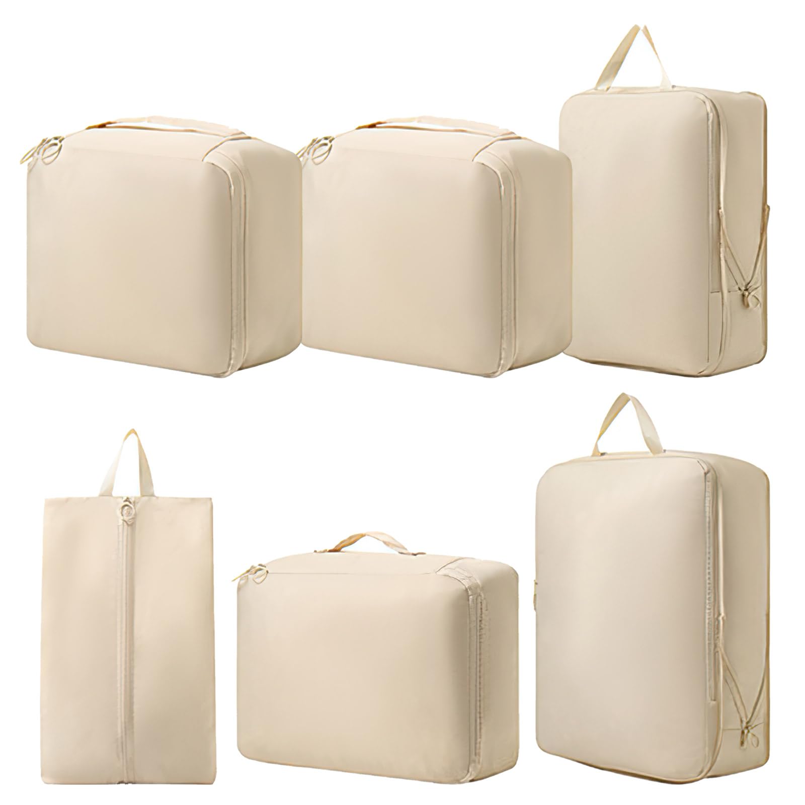 Packing Cubes - Suitcase Organizers - Travel Organizer Set - Luggage Organizer - Clothes Storage - Space Saving - Holiday Accessories - Shoe Bag - Laundry Bag - Backpacking - Travel Bag - Water-Repellent - Beige - 6 Pieces - Image 1