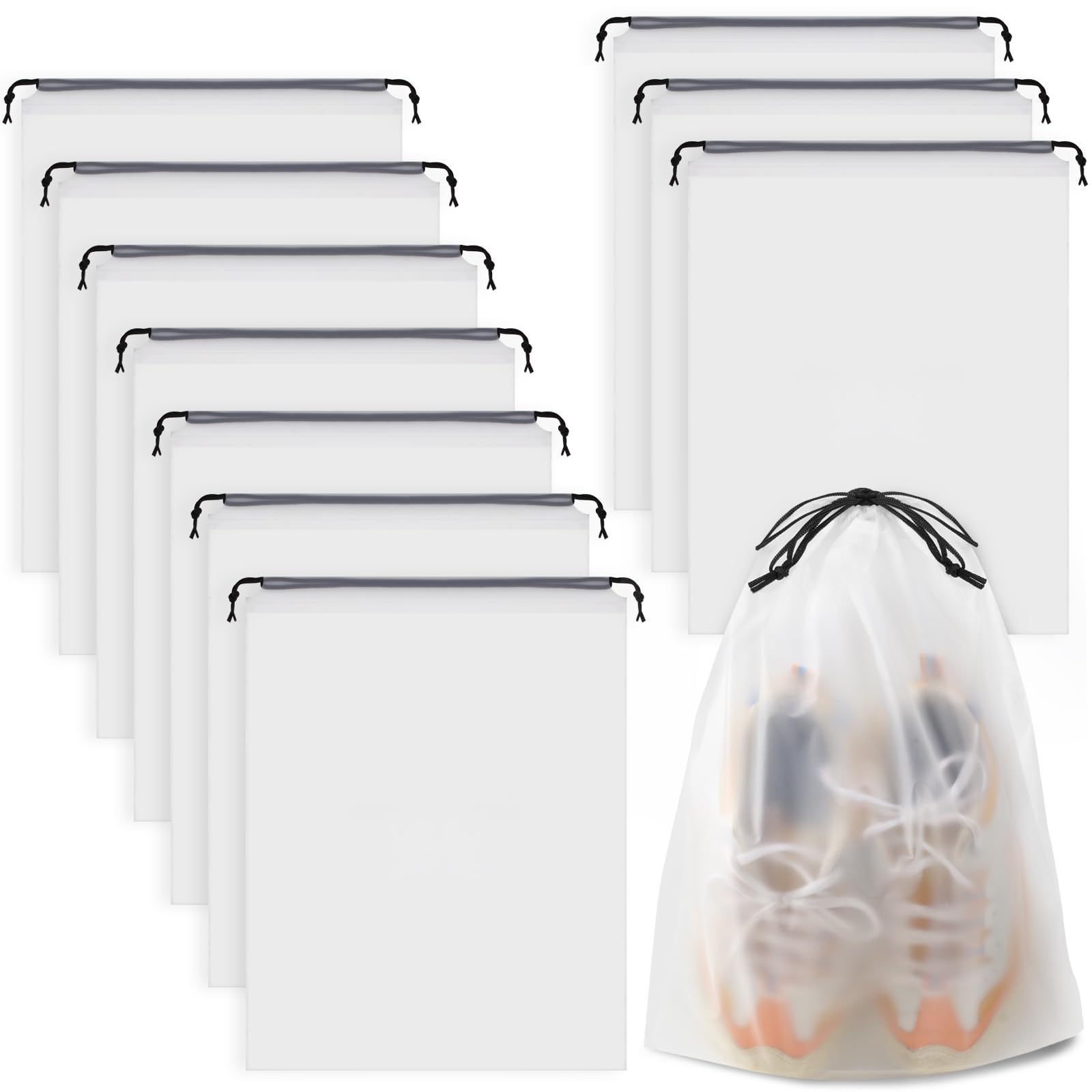 Shoe Bags - Travel Organizer - Shoe Storage - Suitcase Organizers - Transparent - Water-Repellent - Dust-Free - Storage Bags - Drawstring - Sneakers - Holiday Accessories - Sports Bag - Camping - White - Large Size - 10 Pieces - Image 1
