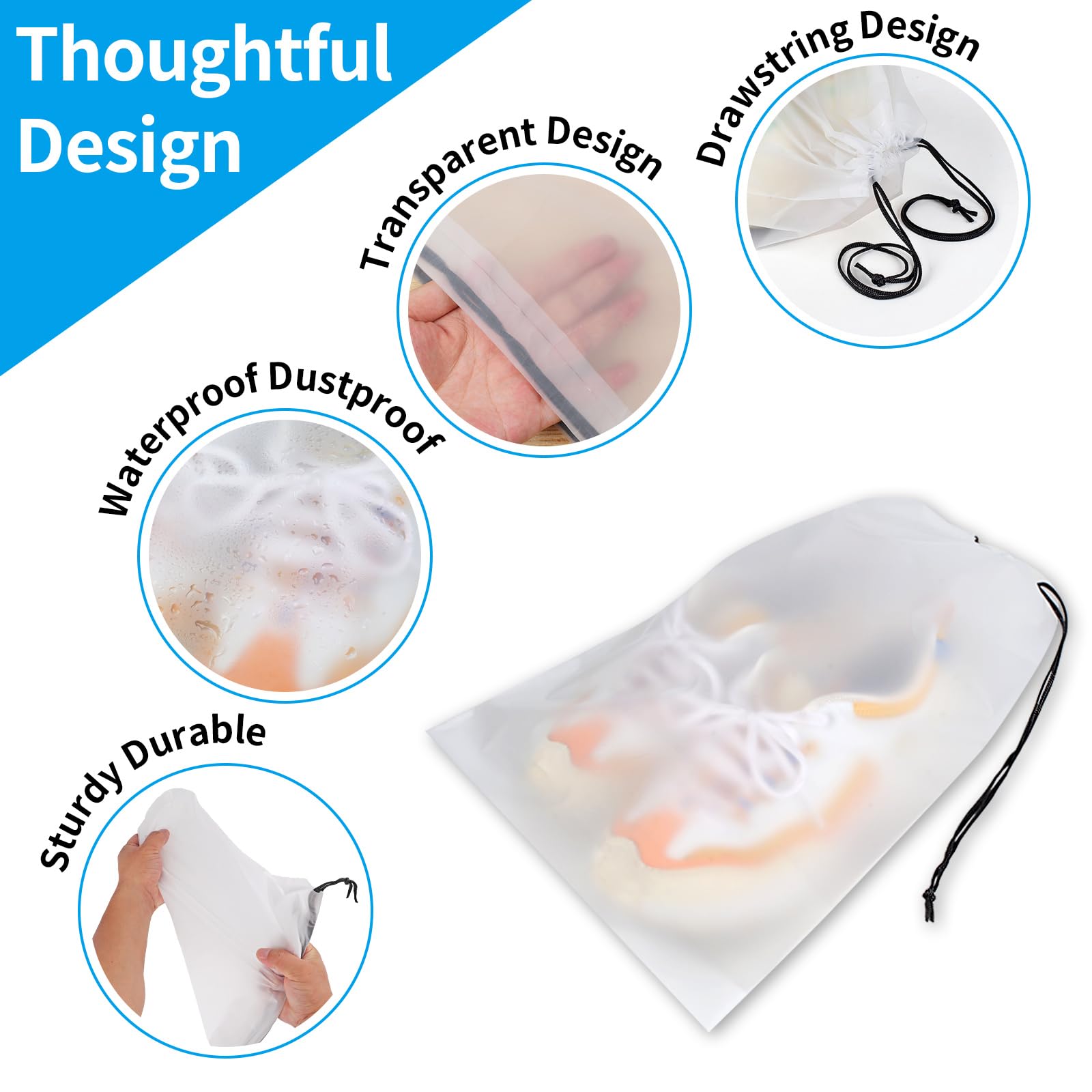 Shoe Bags - Travel Organizer - Shoe Storage - Suitcase Organizers - Transparent - Water-Repellent - Dust-Free - Storage Bags - Drawstring - Sneakers - Holiday Accessories - Sports Bag - Camping - White - Large Size - 10 Pieces - Image 3