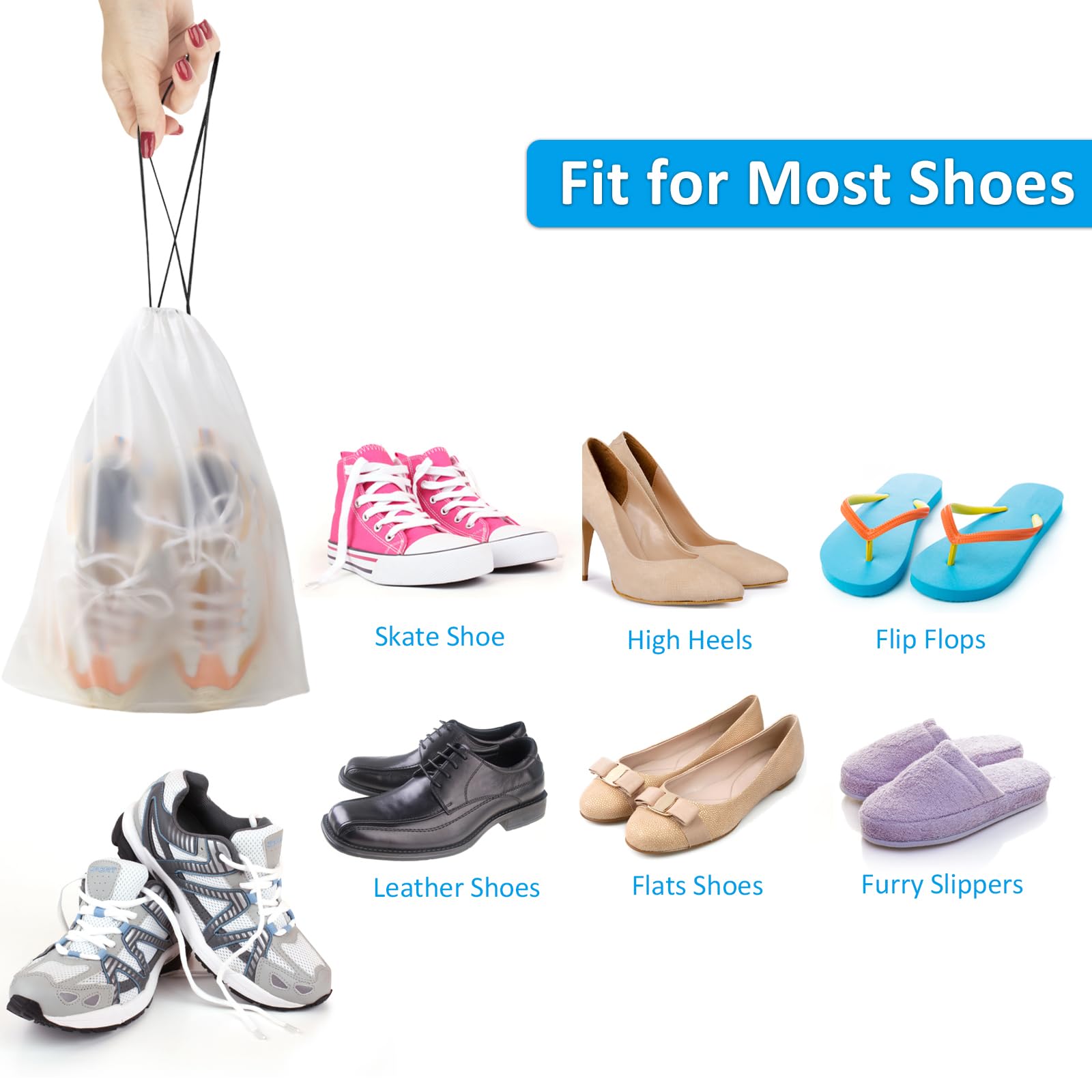 Shoe Bags - Travel Organizer - Shoe Storage - Suitcase Organizers - Transparent - Water-Repellent - Dust-Free - Storage Bags - Drawstring - Sneakers - Holiday Accessories - Sports Bag - Camping - White - Large Size - 10 Pieces - Image 5