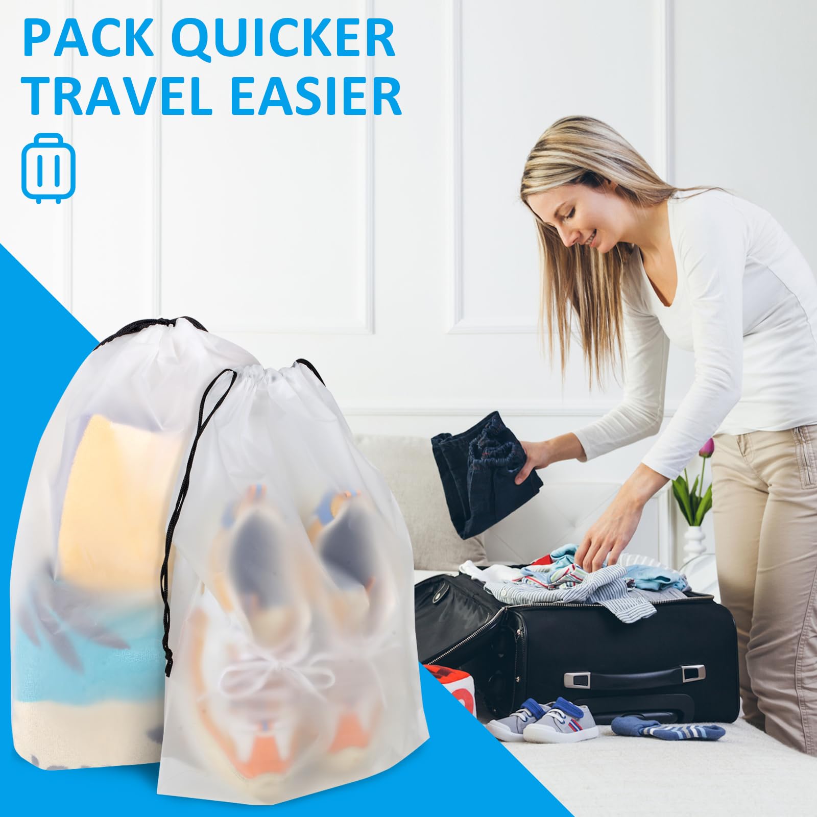 Shoe Bags - Travel Organizer - Shoe Storage - Suitcase Organizers - Transparent - Water-Repellent - Dust-Free - Storage Bags - Drawstring - Sneakers - Holiday Accessories - Sports Bag - Camping - White - Large Size - 10 Pieces - Image 7