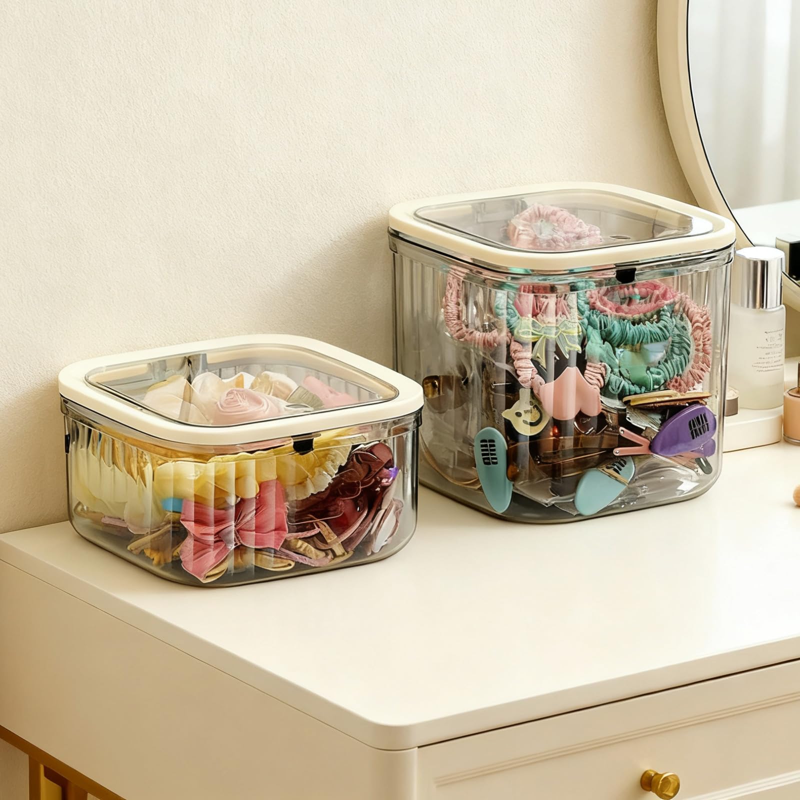 Makeup Organizer - Storage Box with Lid - Jewelry Box - Bathroom Accessories - Cosmetics Storage - Hair Accessories - Storage Box - Storage Containers - Toilet Organizer - Acrylic - Transparent - Set of 2 - Image 1