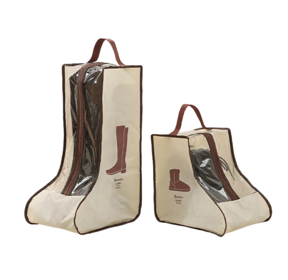 Boot Bag - Shoe Bag - Boot Storage - Dust Cover - Shoe Storage Bag - Travel Organizer - Transparent - Breathable - With Handle - Zipper - Protective Cover - High Boots - Ankle Boots - White - Set of 2 - Image 1