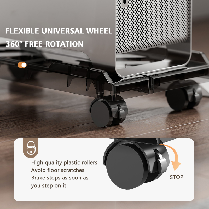 PC Stand with Wheels - Computer Holder - CPU Trolley - Mobile - PC Cart - Desktop Stand - Computer Case Holder - Gaming Setup - Office Supplies - Floor Stand - Computer Accessories - Adjustable Width - Black - 1 Piece - Image 4