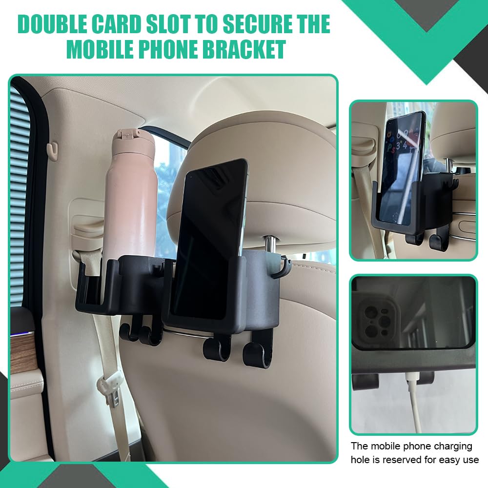 Car Hook - Car Organizer - Car Cup Holder - Car Phone Holder Backseat - Headrest Hooks - Bag Holder - Clothes Hanger - Car Accessories Interior - Car Gadgets - Storage - Travel Accessories - Multifunctional - Black - 2 Pieces - Image 5