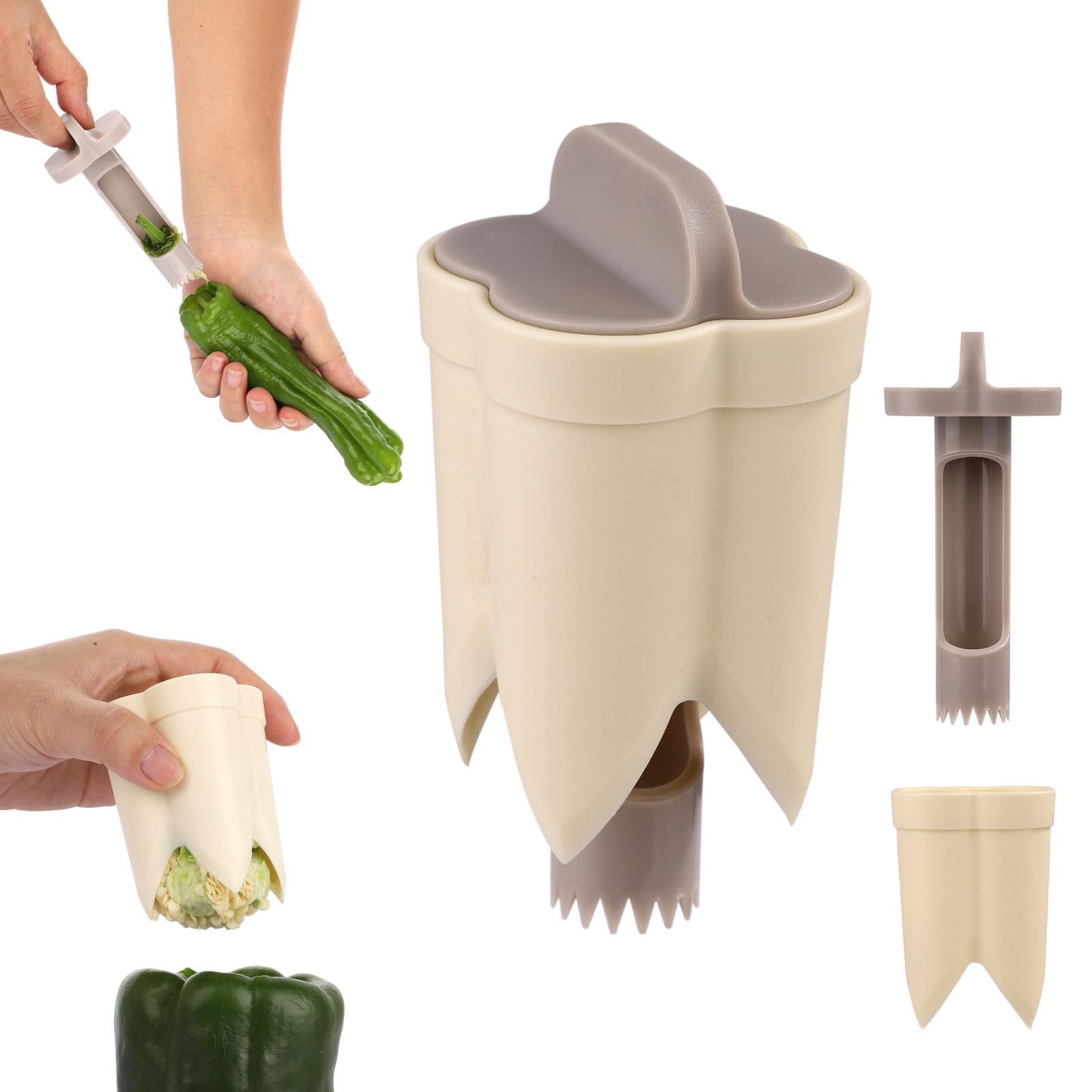 Bell Pepper Pitter - Jalapeño Pepper Drill - Chili Pepper Core Remover - Universal Vegetable Cutter - Kitchen Utensils - Bell Pepper Drill - Seed Remover - Handy Kitchen Aid - Fruit and Vegetable Tool - Kitchen Accessories - White - 2 Pieces - Image 1