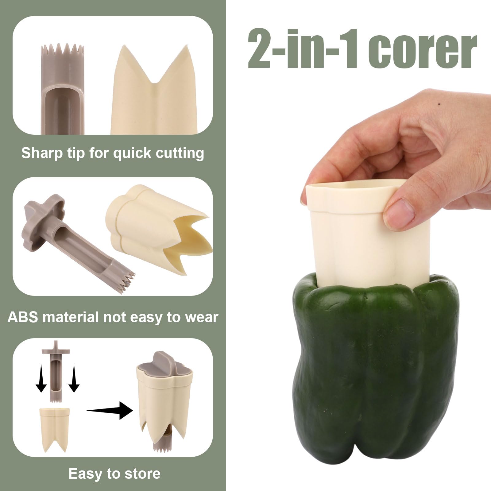 Bell Pepper Pitter - Jalapeño Pepper Drill - Chili Pepper Core Remover - Universal Vegetable Cutter - Kitchen Utensils - Bell Pepper Drill - Seed Remover - Handy Kitchen Aid - Fruit and Vegetable Tool - Kitchen Accessories - White - 2 Pieces - Image 3