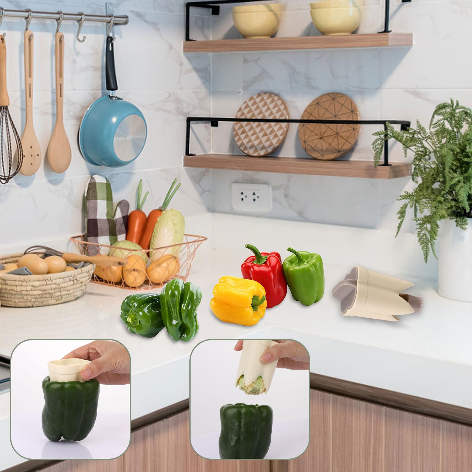 Bell Pepper Pitter - Jalapeño Pepper Drill - Chili Pepper Core Remover - Universal Vegetable Cutter - Kitchen Utensils - Bell Pepper Drill - Seed Remover - Handy Kitchen Aid - Fruit and Vegetable Tool - Kitchen Accessories - White - 2 Pieces - Image 5