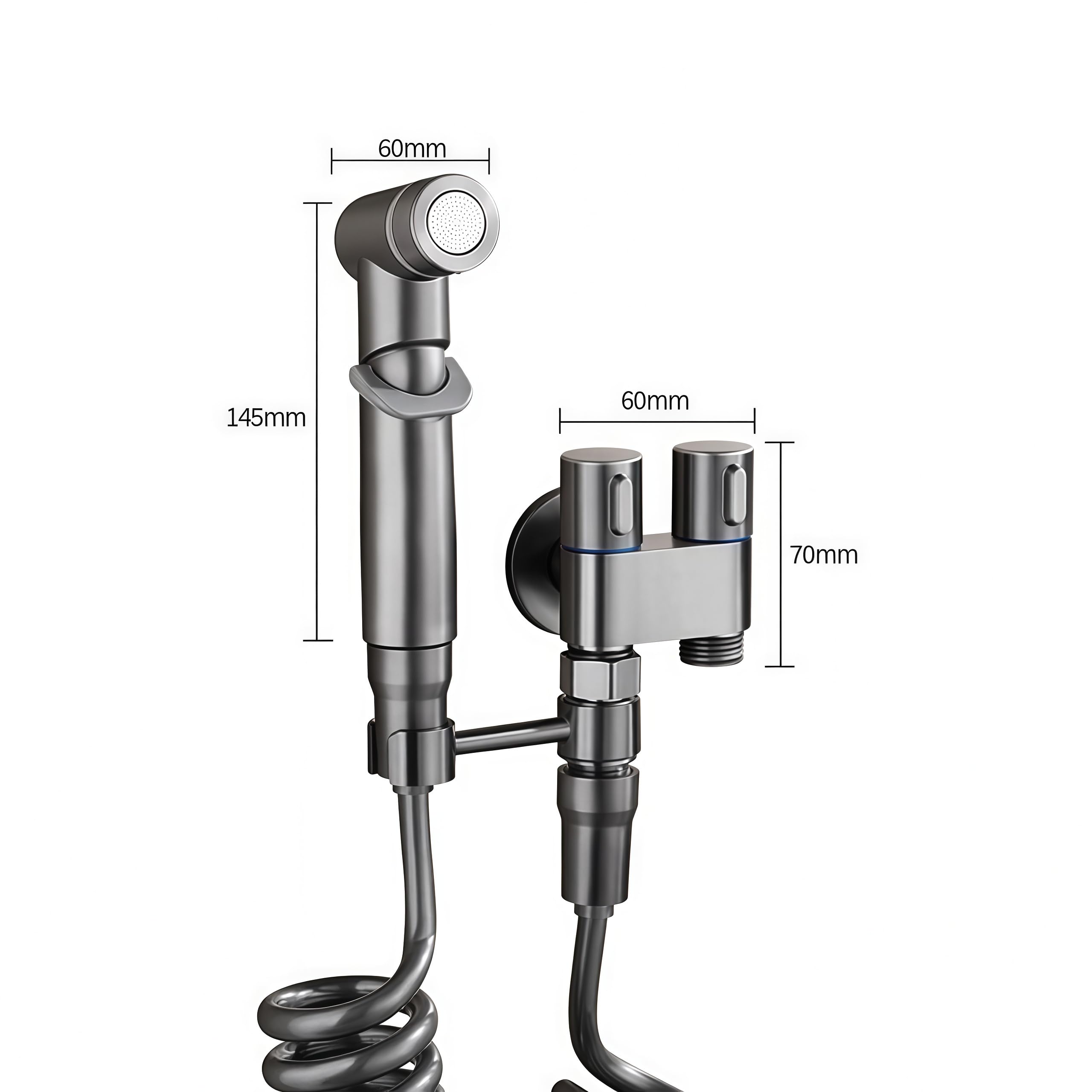 Bidet Sprayer - Hand Shower Toilet - Shattaf - WC Shower - Toilet Sprayer - Hand Bidet - Bidet Faucet - Intimate Hygiene - Stainless Steel - Bathroom Accessories - Complete Set with Hose - Including Adapter 1/2 to 3/8 - Gray - 1 Piece - Image 6