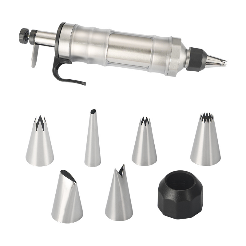 Whipped Cream Maker - Garnishing Syringe - Nozzle Set - Cake Decorating - Stainless Steel Nozzles - Cookie Press - Cupcake Decorating - Baking Tools - Professional Piping Bag Alternative - Kitchen Utensils - Baking Supplies - Silver - 1 Piece - Image 1