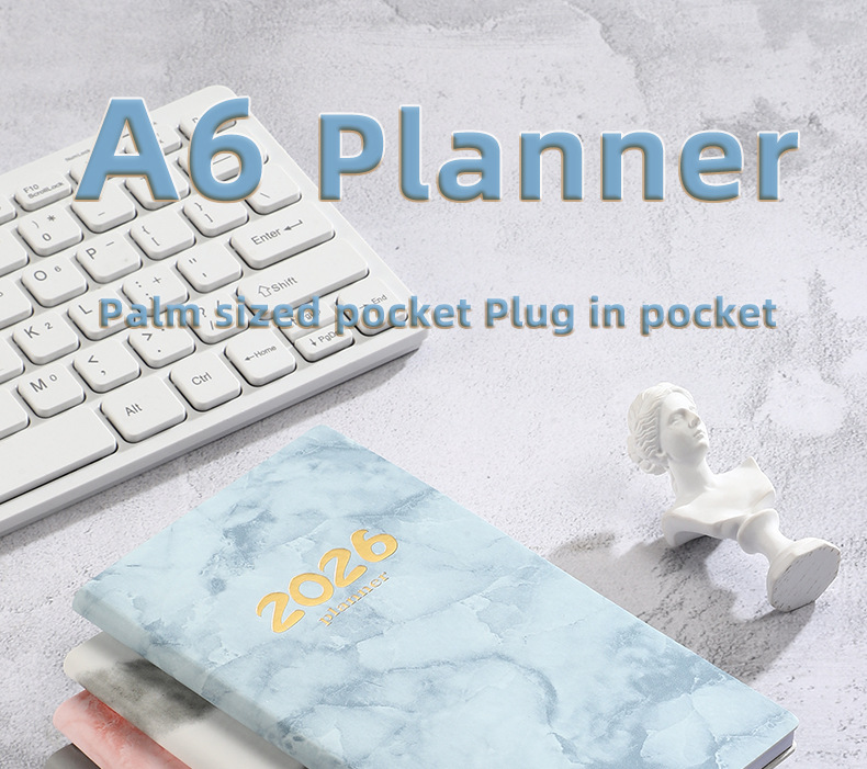 Pocket diary 2026 - A6 diary - Weekly planner - Yearly planner - Organizer - Planner book - 2026 diary for women - School diary - Weekly diary - Compact diary - Diary - Planning tool - Small diary - Marble design - Gray - 1 piece - Image 2