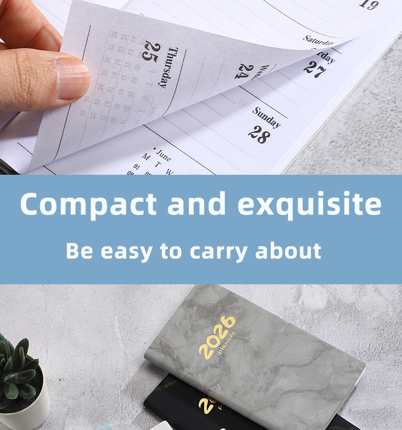Pocket diary 2026 - A6 diary - Weekly planner - Yearly planner - Organizer - Planner book - 2026 diary for women - School diary - Weekly diary - Compact diary - Diary - Planning tool - Small diary - Marble design - Gray - 1 piece - Image 8