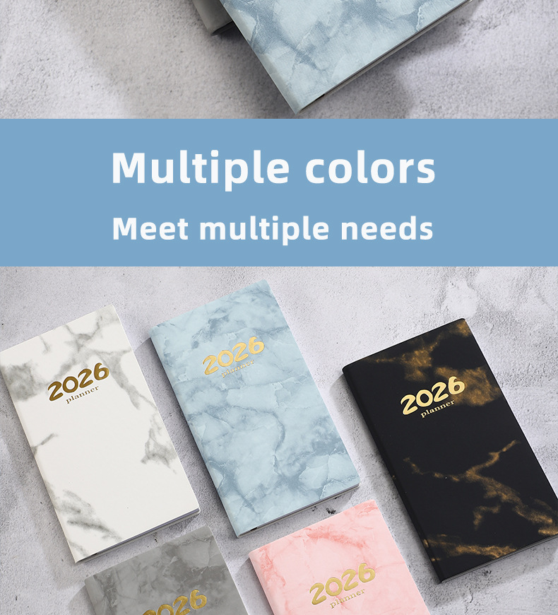 Pocket diary 2026 - A6 diary - Weekly planner - Yearly planner - Organizer - Planner book - 2026 diary for women - School diary - Weekly diary - Compact diary - Diary - Planning tool - Small diary - Marble design - Black - 1 piece - Image 5