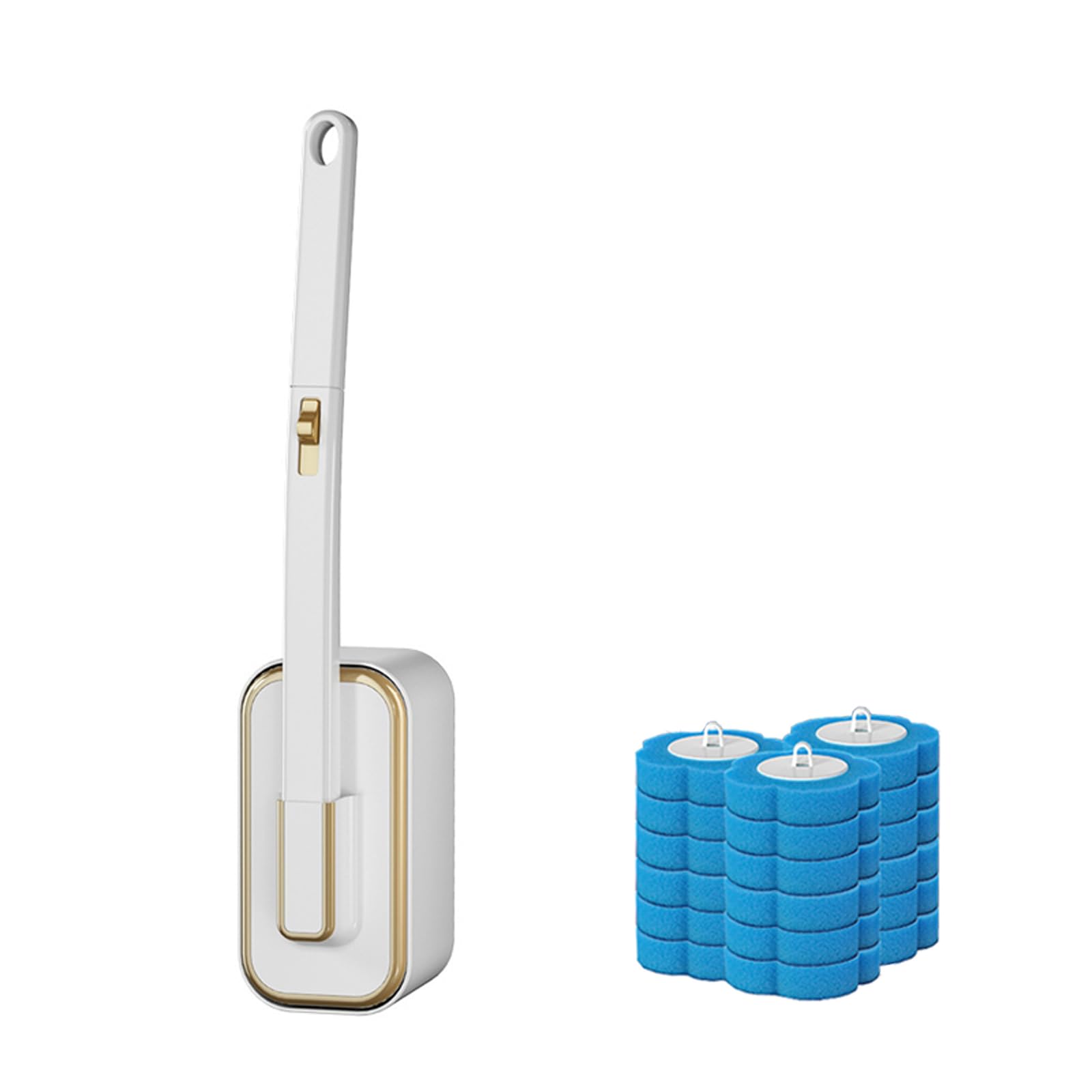 Toilet Brush Set - Toilet Brush with Holder - Cleaning Brush - Disposable Brush Heads - Refillable Toilet Brush - Sanitary Tool - Flexible Toilet Brush - Sponge Brush - Toilet Set - Bathroom Fittings - Including Refills - Household - White - 1 Piece - Image 1