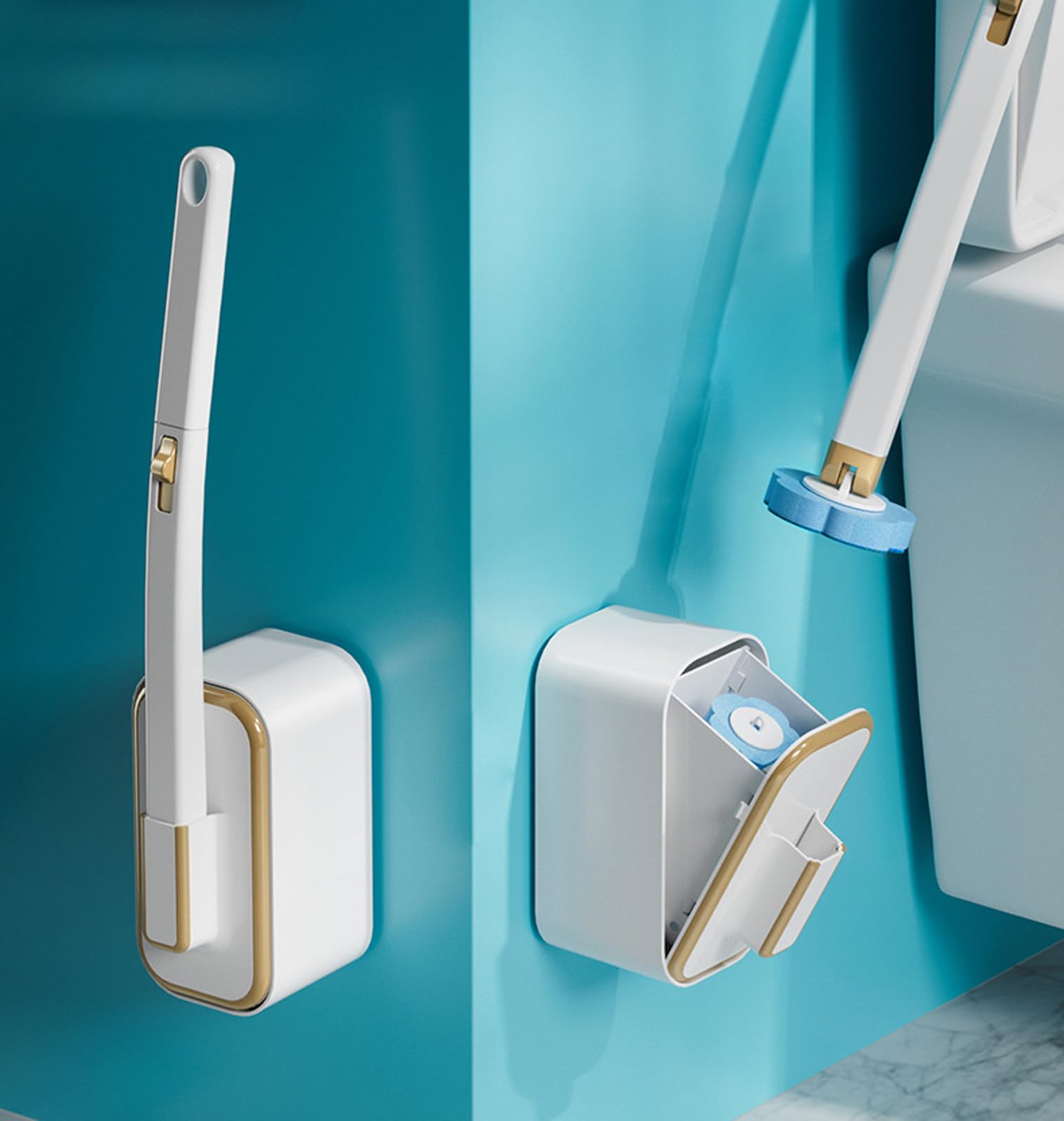 Toilet Brush Set - Toilet Brush with Holder - Cleaning Brush - Disposable Brush Heads - Refillable Toilet Brush - Sanitary Tool - Flexible Toilet Brush - Sponge Brush - Toilet Set - Bathroom Fittings - Including Refills - Household - White - 1 Piece - Image 3