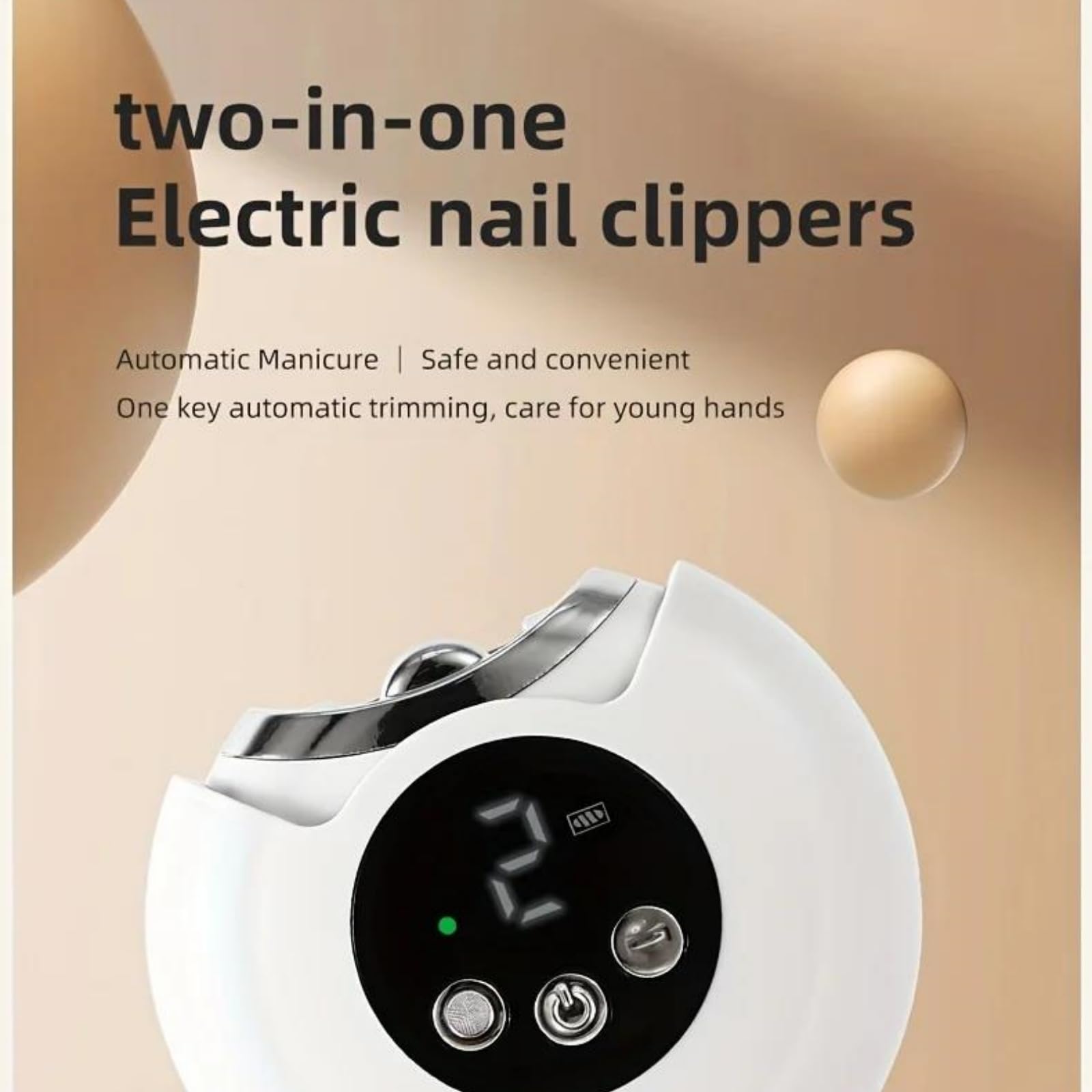 Electric nail clipper - Automatic nail trimmer - Manicure set - Nail care - Electric nail file - Rechargeable - With LCD screen - Nail scissors - Hand care - Nail polishing - Cordless - Nail styling - White - 1 Piece - Image 6