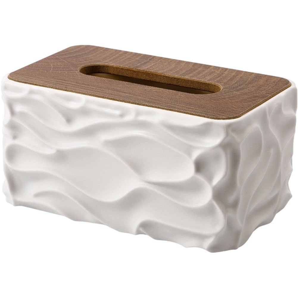 Tissue Box - Tissue Box - Handkerchief Box - Tissue Holder - Napkin Holder - Baby Wipes Box - Tissue Dispenser - Storage Box - Bathroom Accessories - Desk Organizer - Living Room Decoration - Bedroom Interior - Modern Design - White with Wood - 1 Piece - Image 1