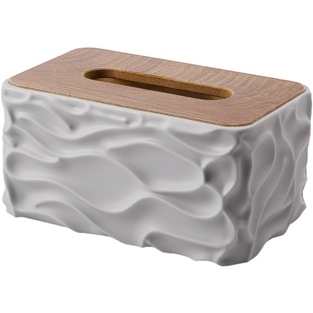 Tissue Box - Tissue Box - Handkerchief Box - Tissue Holder - Napkin Holder - Baby Wipes Box - Tissue Dispenser - Storage Box - Bathroom Accessories - Desk Organizer - Living Room Decoration - Bedroom Interior - Modern Design - Gray with Wood - 1 Piece - Image 1