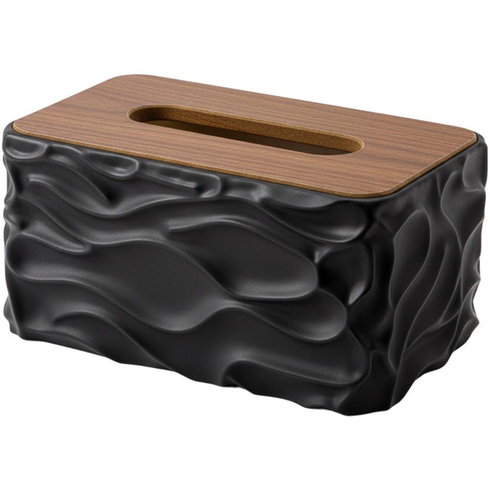 Tissue Box - Tissue Box - Handkerchief Box - Tissue Holder - Napkin Holder - Baby Wipes Box - Tissue Dispenser - Storage Box - Bathroom Accessories - Desk Organizer - Living Room Decoration - Bedroom Interior - Modern Design - Black with Wood - 1 Piece - Image 1