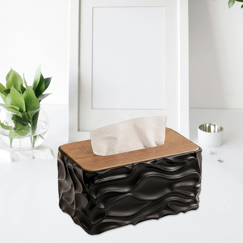 Tissue Box - Tissue Box - Handkerchief Box - Tissue Holder - Napkin Holder - Baby Wipes Box - Tissue Dispenser - Storage Box - Bathroom Accessories - Desk Organizer - Living Room Decoration - Bedroom Interior - Modern Design - Black with Wood - 1 Piece - Image 5