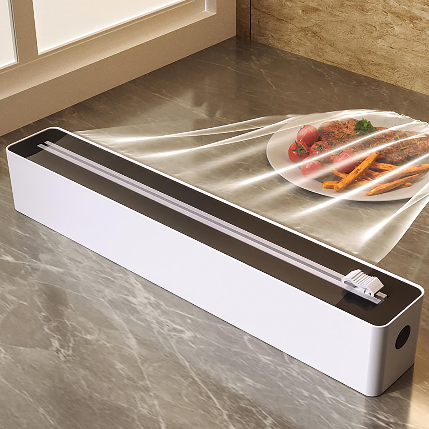 Foil Cutter - Cling Film Dispenser - Aluminum Foil Holder - Foil Cutter - Kitchen Drawer Organizer - Paper Towel Holder - Wrapping Paper Cutter - Baking Paper Holder - Refillable Foil Holder - Kitchen Gadgets - Compact Design - White - 1 Piece - Image 2
