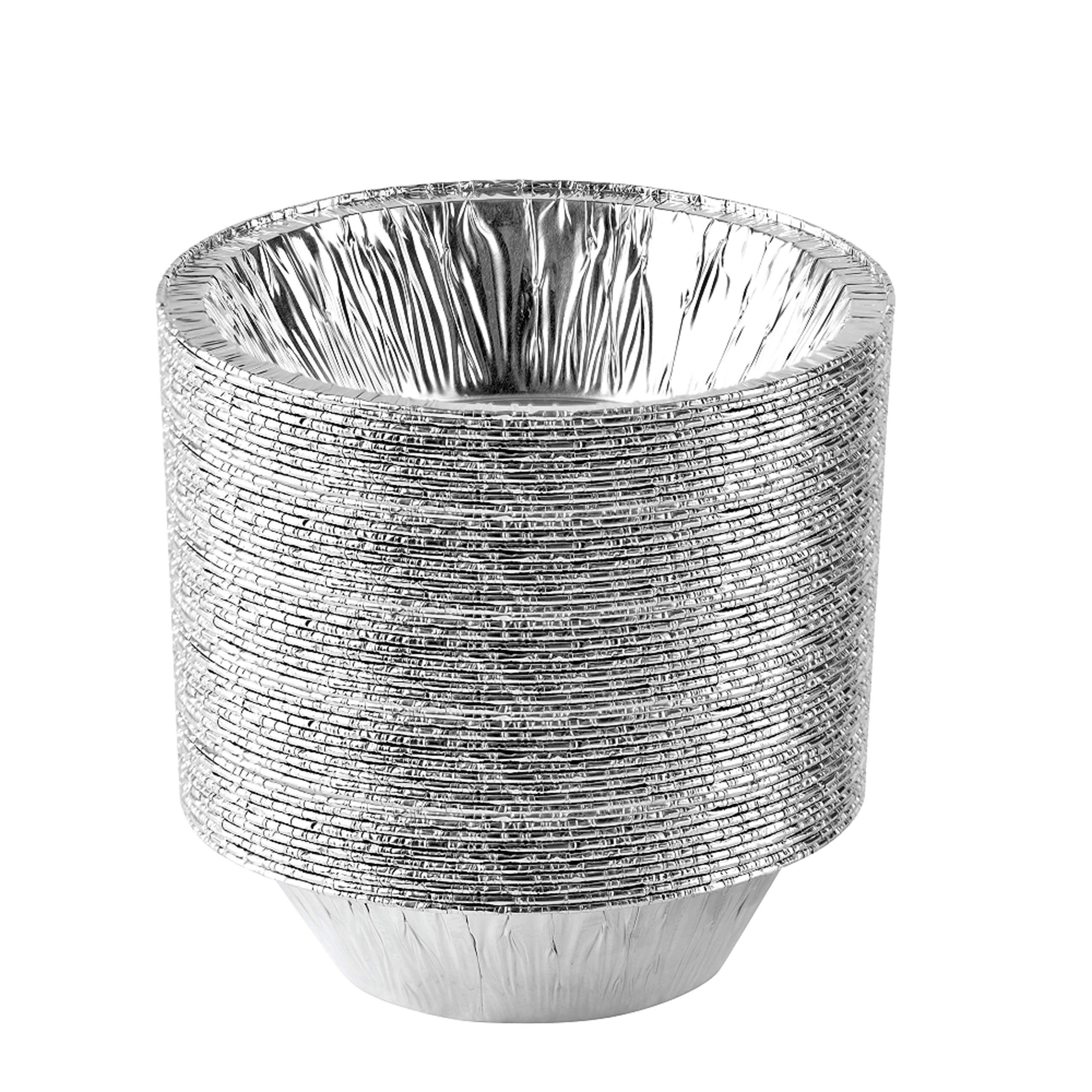 Aluminum Trays - Airfryer Trays Round - Oven Trays - BBQ Drip Trays - Disposable Trays - Aluminum Bowls - Grill Accessories - Small Baking Pans - Food Containers - Heat Resistant - Grease Collection Trays - Catering Trays - Sturdy - Silver - 50 Pieces - Image 1