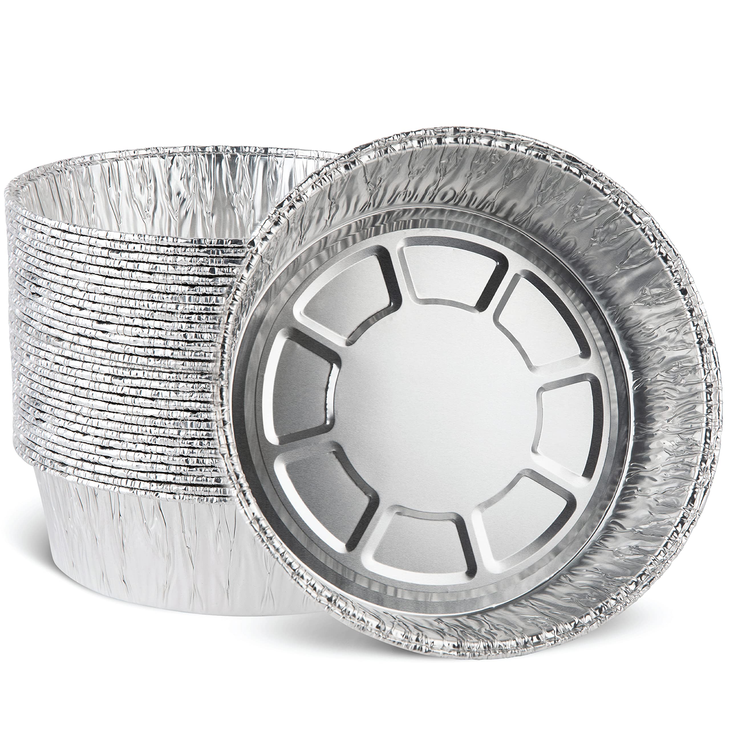 Aluminum Trays - Large Oven Dishes - Airfryer Trays XXL - Aluminum Bowls - Disposable Trays - BBQ Drip Trays - Grill Accessories - Round Baking Pans - Heat Resistant - Catering Trays - Food Containers - Serving Trays - Sturdy - Silver - 50 Pieces - Image 1