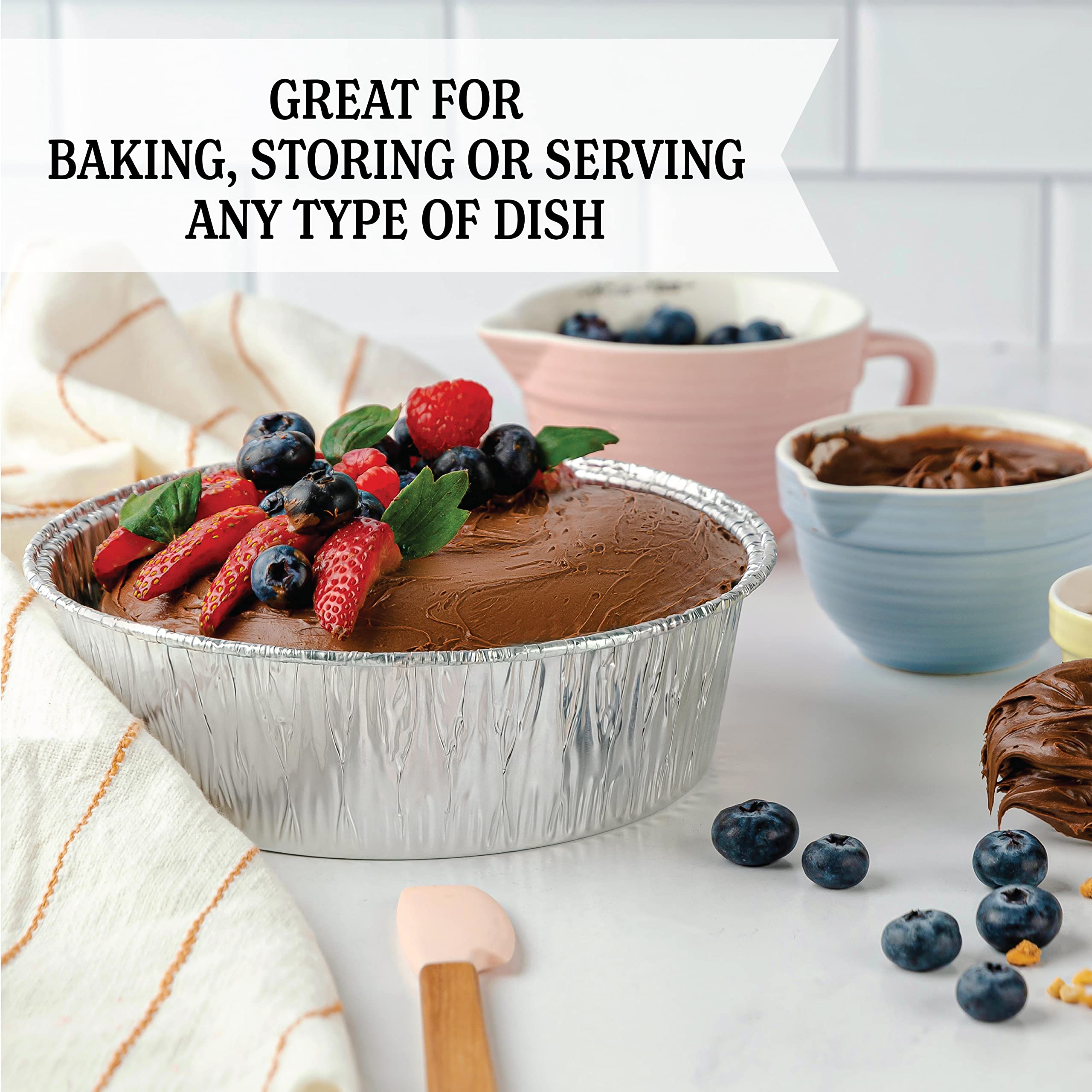 Aluminum Trays - Large Oven Dishes - Airfryer Trays XXL - Aluminum Bowls - Disposable Trays - BBQ Drip Trays - Grill Accessories - Round Baking Pans - Heat Resistant - Catering Trays - Food Containers - Serving Trays - Sturdy - Silver - 50 Pieces - Image 2