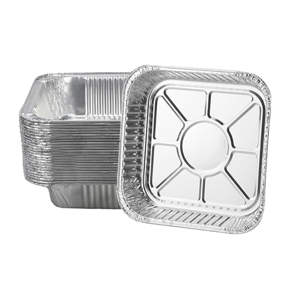 Aluminum Trays - Square Oven Dishes - Air Fryer Trays - Aluminum Bowls - Disposable Trays - BBQ Trays - Grill Accessories - Lasagna Dishes - Small Baking Pans - Heat Resistant - Food Containers - Catering - Greaseproof - Sturdy - Silver - 50 Pieces - Image 1