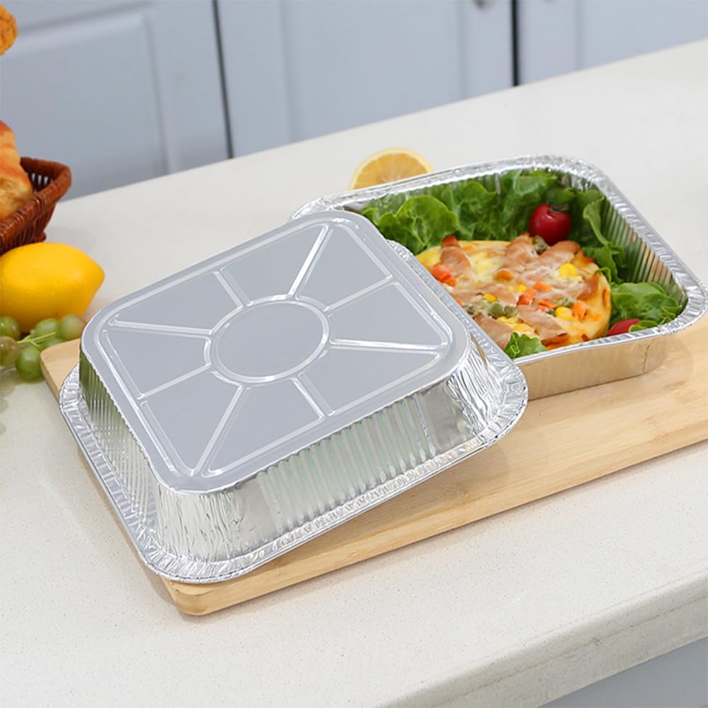 Aluminum Trays - Square Oven Dishes - Air Fryer Trays - Aluminum Bowls - Disposable Trays - BBQ Trays - Grill Accessories - Lasagna Dishes - Small Baking Pans - Heat Resistant - Food Containers - Catering - Greaseproof - Sturdy - Silver - 50 Pieces - Image 3