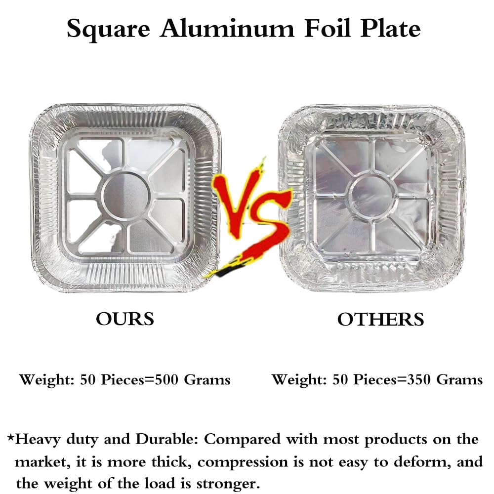 Aluminum Trays - Square Oven Dishes - Air Fryer Trays - Aluminum Bowls - Disposable Trays - BBQ Trays - Grill Accessories - Lasagna Dishes - Small Baking Pans - Heat Resistant - Food Containers - Catering - Greaseproof - Sturdy - Silver - 50 Pieces - Image 6